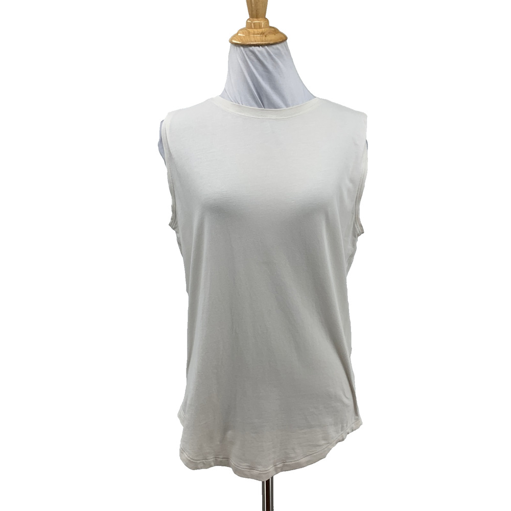 Lululemon Tank Top Womens 6 Ivory Crew Neck Sleeveless Curved Hem Wide Strap